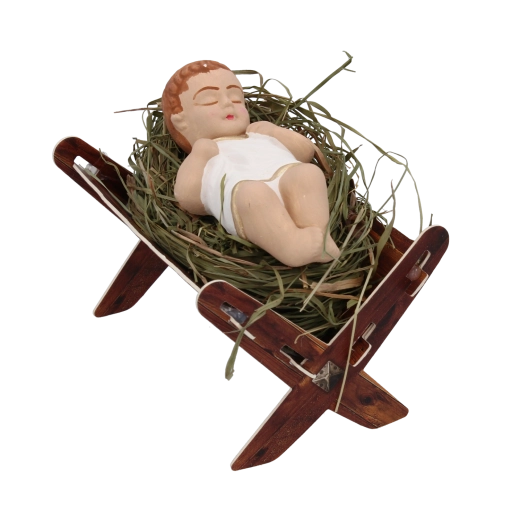 Figurica za jaslice – Jezus (dete v jaslih na senu), velika, barvna – 1 kos