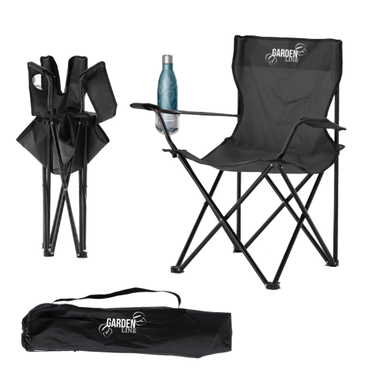 Zložljiv turistični in ribiški stol, črn 50 × 50 × 80 cm