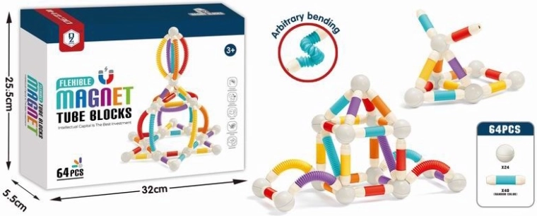 Premične magnetne gradbene kocke, 64 delov