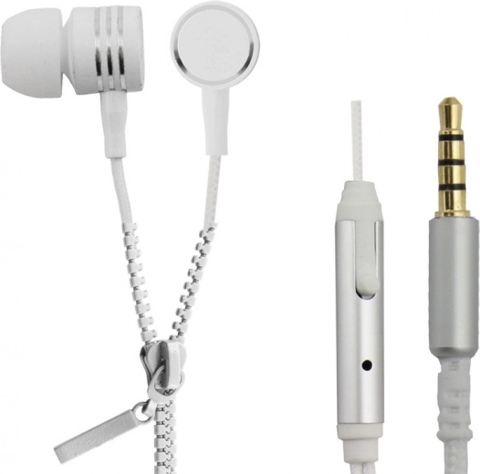 Ušesne slušalke Zipper z mikrofonom bele