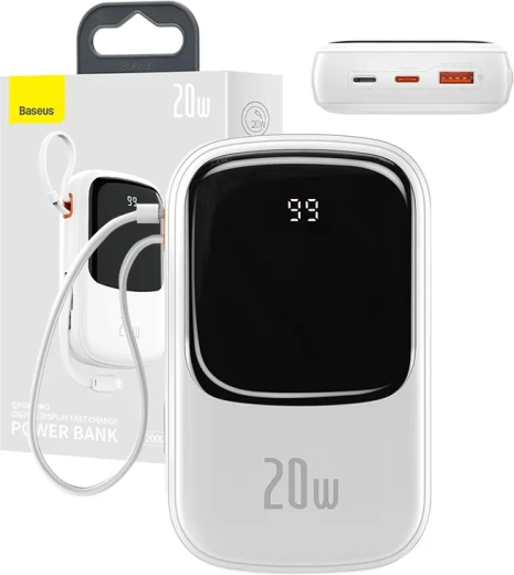 Powerbanka Baseus Qpow Pro z kablom Lightning in USB 20000mAh 20W bela