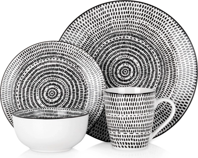 Porcelanasti jedilni komplet 16 kosov z geometrijskim vzorcem