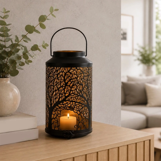 Metal Candle Holder Tree, Black and Gold