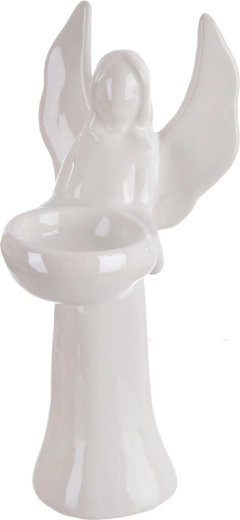 Dekorativni keramični angel – svečnik v beli biserni barvi 20 cm