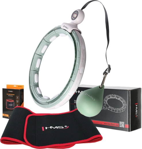 Komplet masažni hula hoop z utežjo in števcem + shujševalni pas HMS