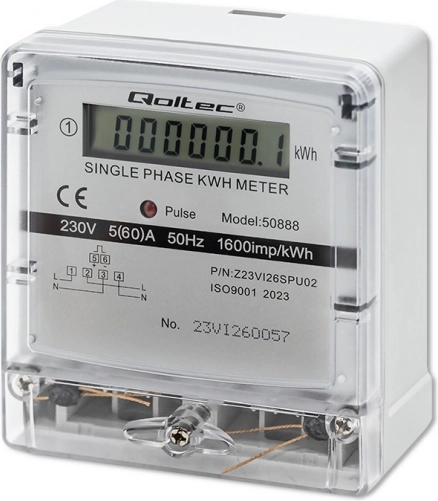 Enofazni števec električne energije Qoltec 230V z LCD zaslonom