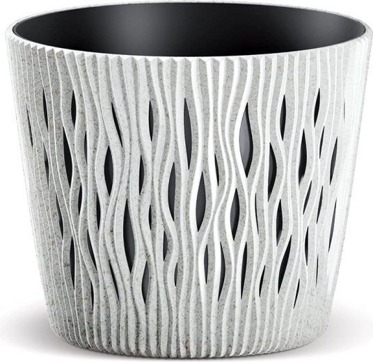 Cvetlični lonec Sandy Round Eco Wood 15,8 cm – bel