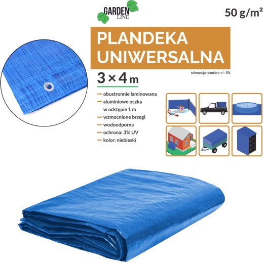 Univerzalna modra ponjava 3 × 4 m, 50 g/m², UV 3%