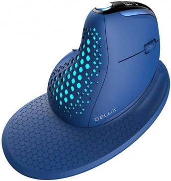 brezžična vertikalna miška DELUX M618XSD z OLED, BT + 2,4 GHz in RGB (modra)