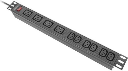 Lanberg rack napajalna letvica PDU 19" 1U 16 A, 4× C19 + 6× C13, dovod 2 m, črna