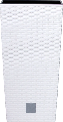 Plastičen cvetlični lonec z videzom ratana in vložkom, bel, 20 × 20 × 37,6 cm