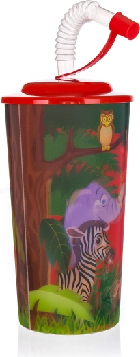 Plastični lonček ZOO s pokrovčkom in slamico 470 ml