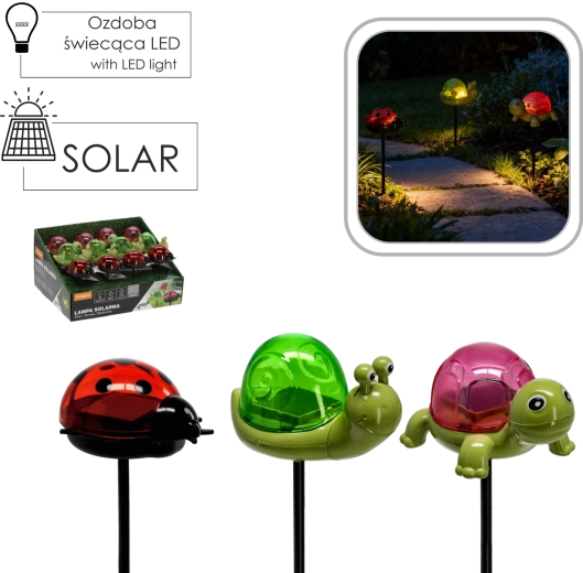 Solarni vrtni LED količek v obliki želve, polža in pikapolonice – toplo bela