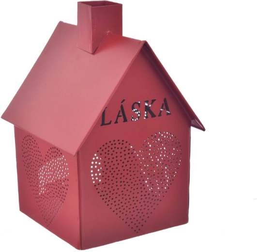Metal candle house “Love”, red