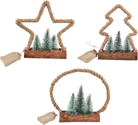 Dekorativno LED drevesce iz lesa in jute s časovnikom 30 cm