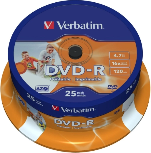 Verbatim DVD-R 4,7 GB 16x s široko površino za brizgalni tisk – 25 kosov