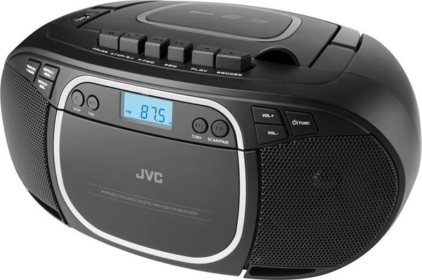JVC boombox s CD-jem, kaseto in Bluetoothom v črni barvi