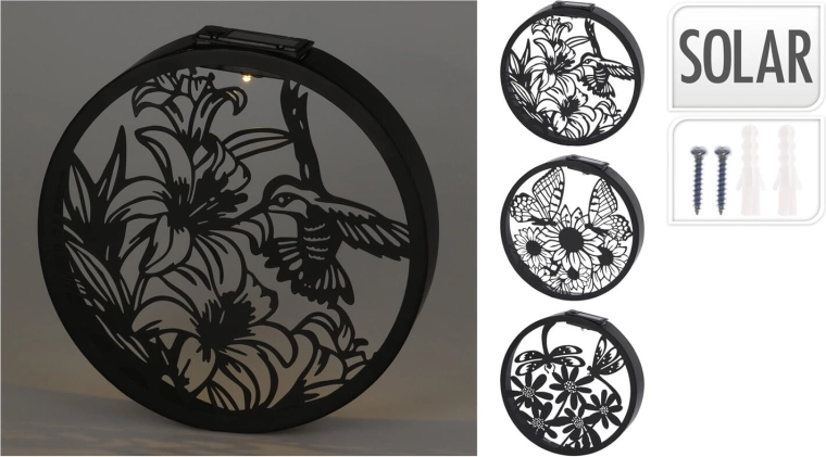 Sončna stenska LED dekoracija krog kovina črna/zlata 25 cm