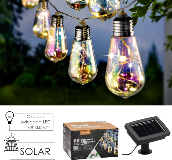 Solarna vrtna veriga FELISI 20 LED, hladno bela, 5,8 m