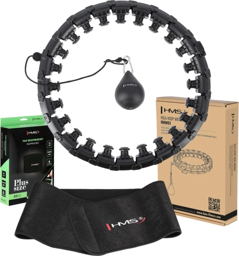 Masažni pametni hula hoop HMS HHW12 Plus z nastavljivim obročem in pasom BR163 – črn