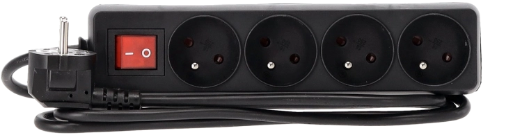 Razdelilec s stikalom proti prenapetosti, 4 vtičnice, 1,5 m, črn