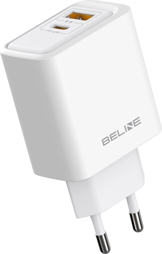 Omrežni polnilnik Beline GaN 45 W z USB-A in USB-C, bel