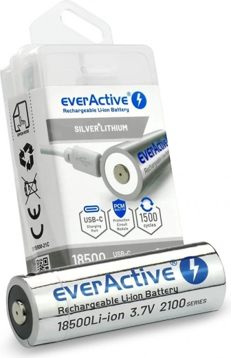 Polnilna baterija EverActive 18500 Li-ion 3,7 V 2100 mAh USB‑C