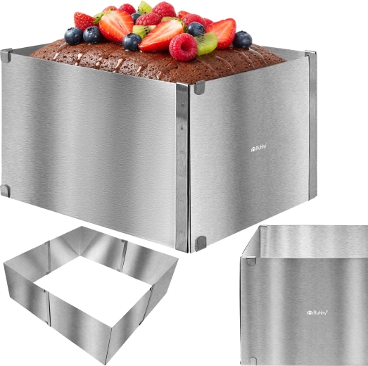 Ruhhy adjustable stainless-steel pastry frame for cakes and pastries 20–38 x 24–45 cm, height 15 cm