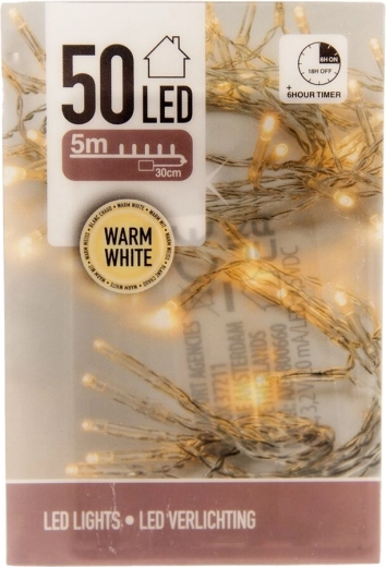 LED svetlobna veriga za notranje prostore, rumena, 50 LED