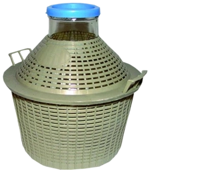 Steklen bonbonier 10 l s širokim vratom in plastično košaro