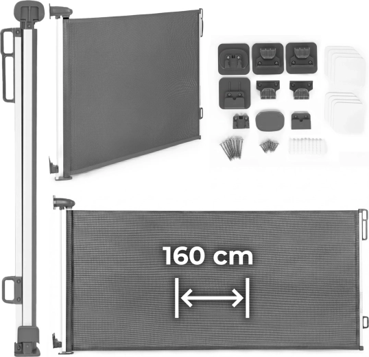 Vlečna varnostna ograja 160 cm za stopnice in vrata, siva ecotoys