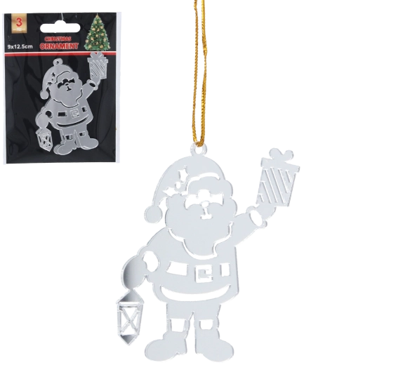 Komplet srebrnih božičnih okraskov Miklavž 3 kosi