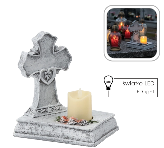 Dekorativni križ z LED svečo 22,5 × 14 × 21,5 cm