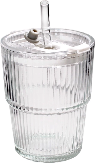 Steklen kozarec s slamico 9,5 × 9,5 × 11,3 cm