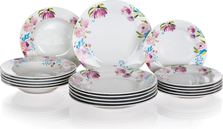 Porcelanasti jedilni set Pink Flowers, 18-delni