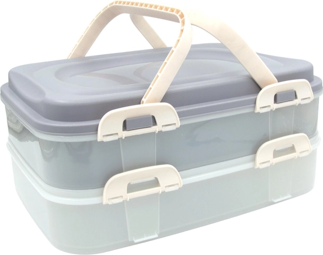 Posoda za živila z 2 nadstropjema z ročajem, 40 × 30 × 18 cm, latte