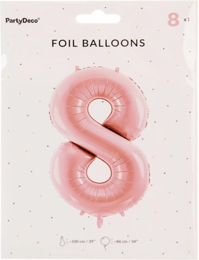 Folijski balon številka 8, 86 cm – Rožnata