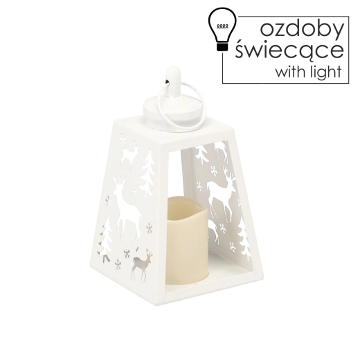 LED lantern iz belega kovina z motivom jelena 12 × 21,5 cm