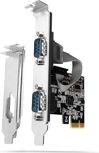 PCIe krmilnik AXAGON z 2 serijskima vratoma RS232 250 kBd, v paketu standardni in low profile pokrovčki