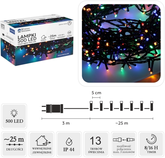 LED light chain 500 multicolor 25 m