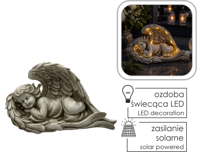 Ležeča angelska figurica z LED-solarnim osvetljenjem