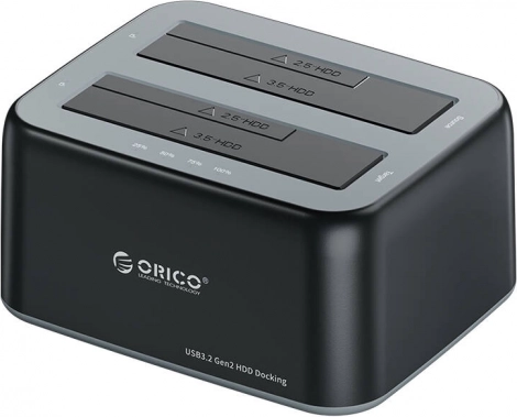 Orico priklopna postaja za 2,5"/3,5" HDD/SSD s kloniranjem, USB 3.2 Gen 2 10 Gb/s, črna