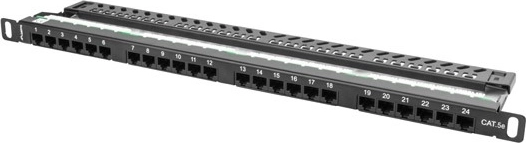 Patch panel 24 vrat 0,5U Cat.5e črn