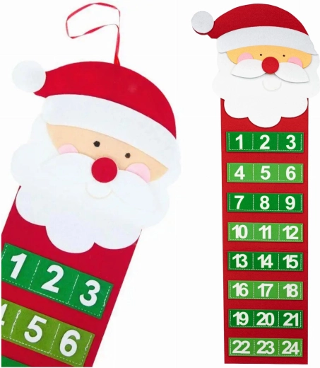 Viseči adventni koledar iz filca Santa Claus z 24 žepi, 65 cm
