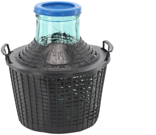 Steklen damižon v košu 10 l s širokim vratom