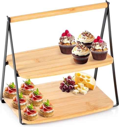 Dvostopenjski bambusov servirni pladenj 28 × 20 × 27,5 cm