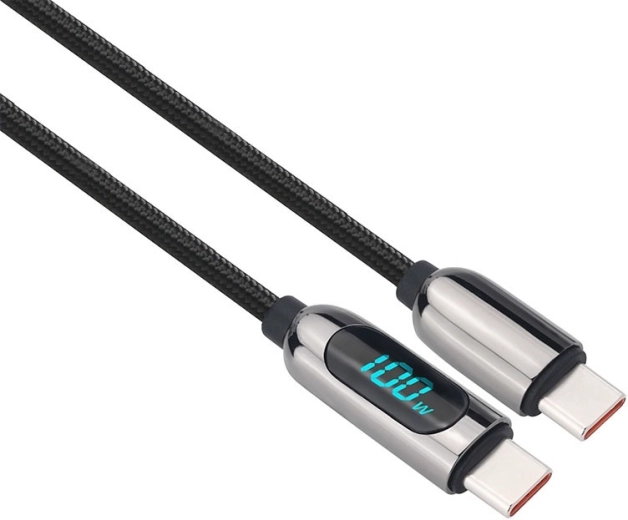 Solight USB-C cable with display, USB-C – USB-C, 100 W, 2 m - 1 piece