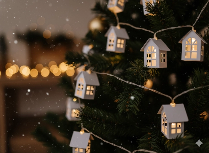 Svetlobni LED venec s kovinskimi hišicami, 10 lučk na baterije