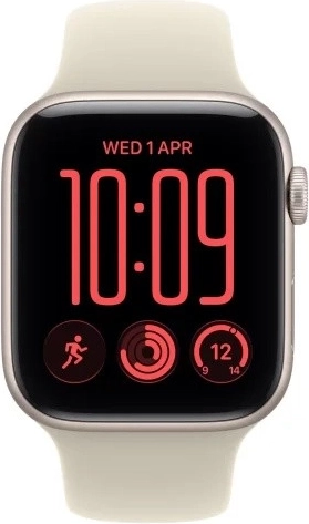 Apple Watch SE 3 GPS + Cellular 44mm aluminum case in starlight with sand sport band S/M