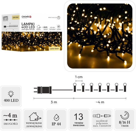 LED veriga Cluster 400 LED toplo bela, 7 m za notranjo in zunanjo uporabo